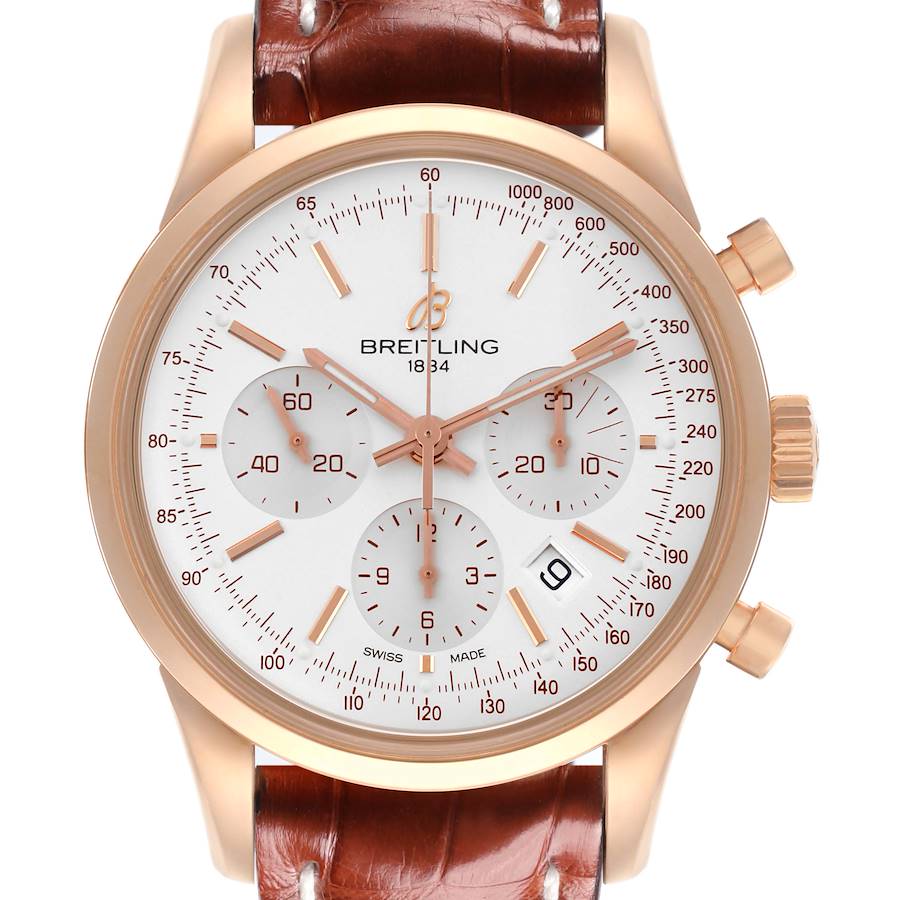 Breitling Transocean 43mm Chronograph Rose Gold Mens Watch RB0152