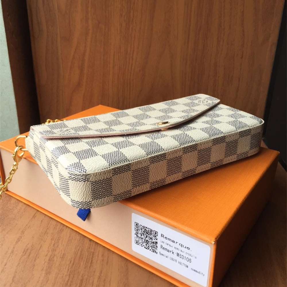 Louis Vuitton Félicie Pochette Damier Azur Canvas Pink 21cm N63106