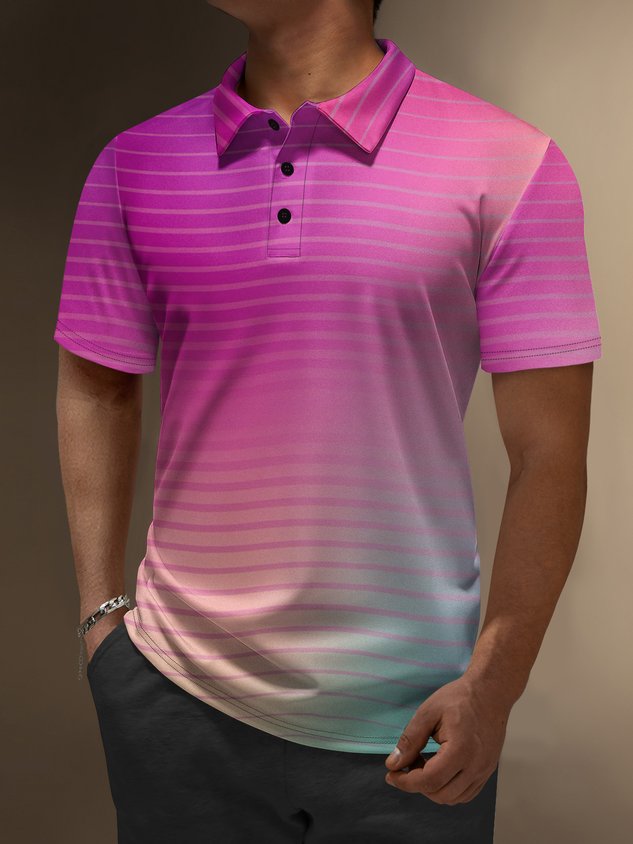 Moisture Wicking Gradient Color Abstract Stripes Short Sleeve Golf Polo