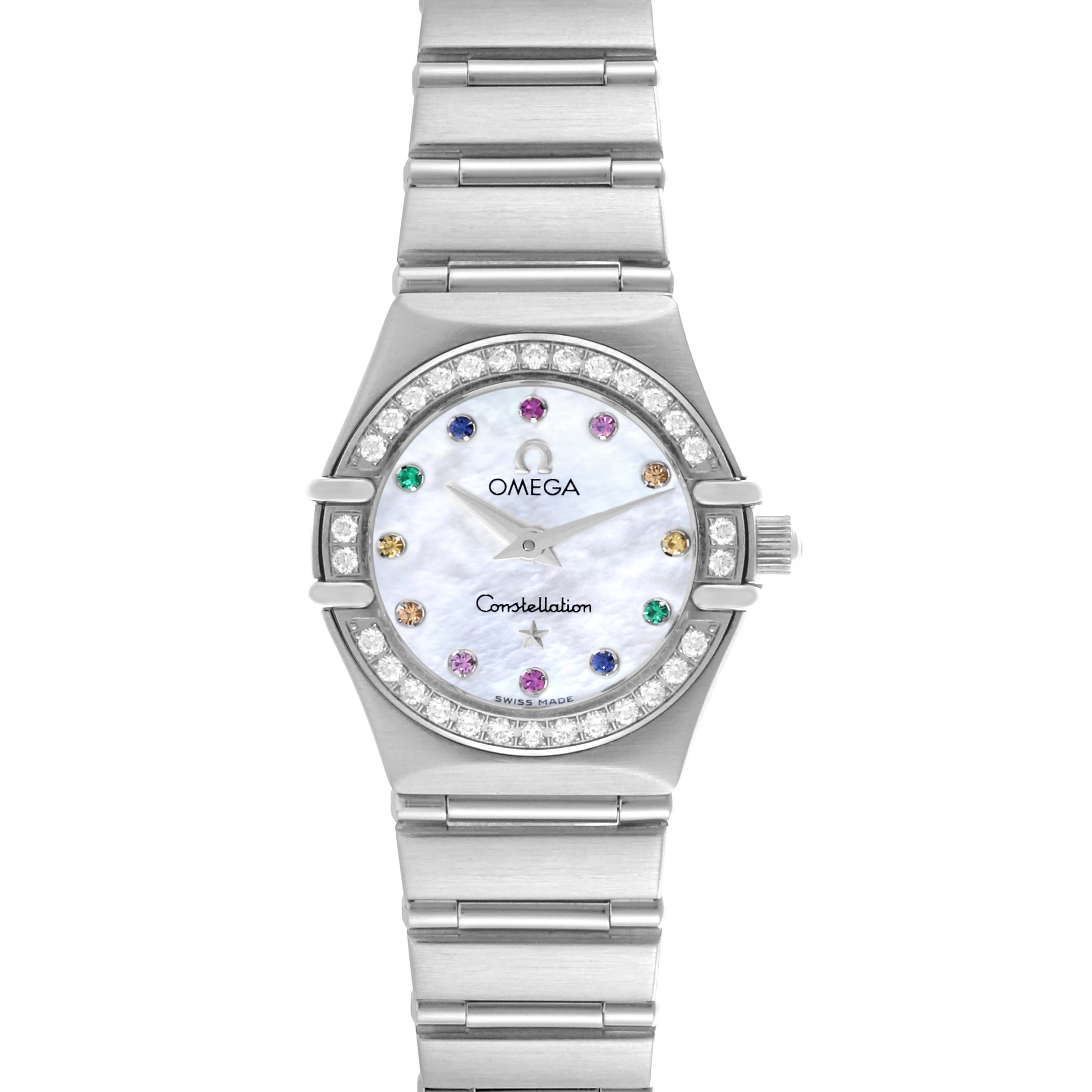 Omega Constellation Iris Steel Multi Stone Mother of Pearl Diamond Ladies Watch 22.25 MM 1460.79.00