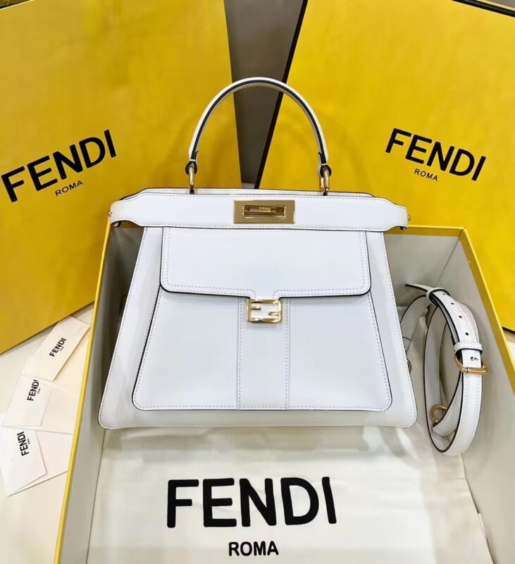 Replica Fendi Peekaboo With Patch Pocket White