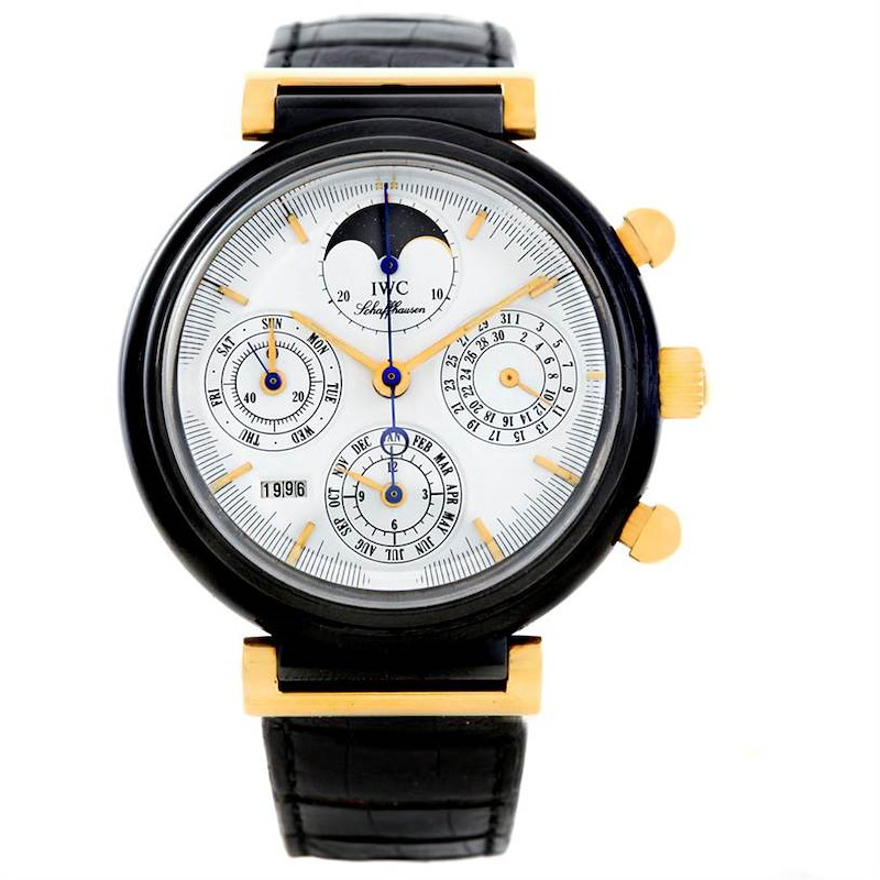 IWC Da Vinci 18K Yellow Gold Ceramic Perpetual Calendar Moonphase Watch 3755