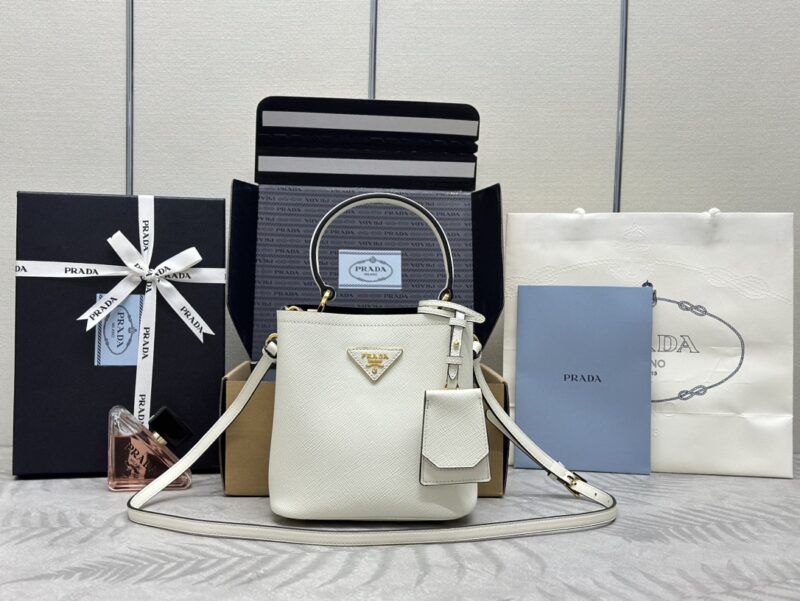 Replica Prada Saffiano Black Bucket White