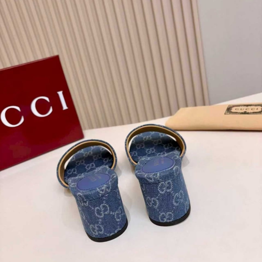 Gucci Women Slide Sandal With Horsebit Blue GG Denim 854882 FAFGT 4746