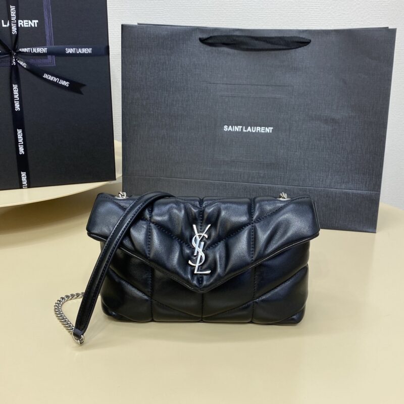 Replica YSL Loulou Black Puffer Silver
