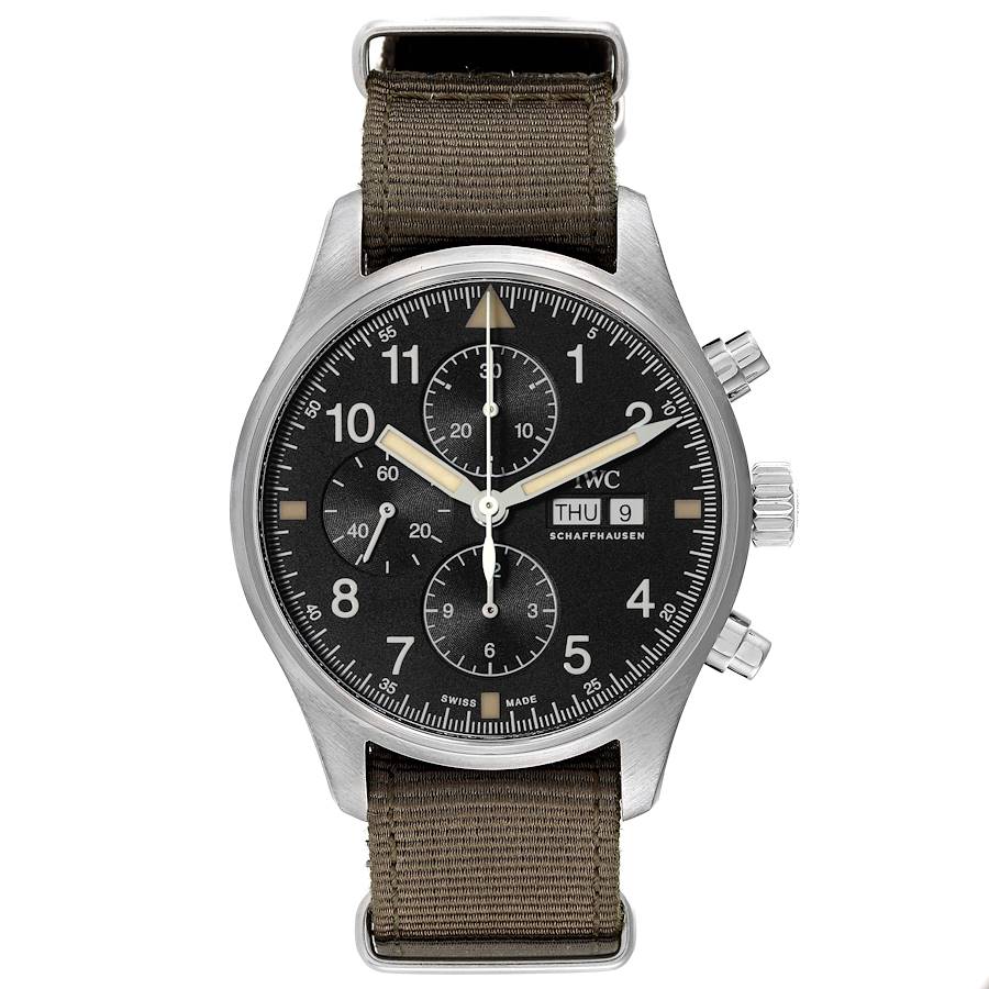 IWC Spitfire Pilot Steel Black Dial Chronograph Mens Watch IW377724