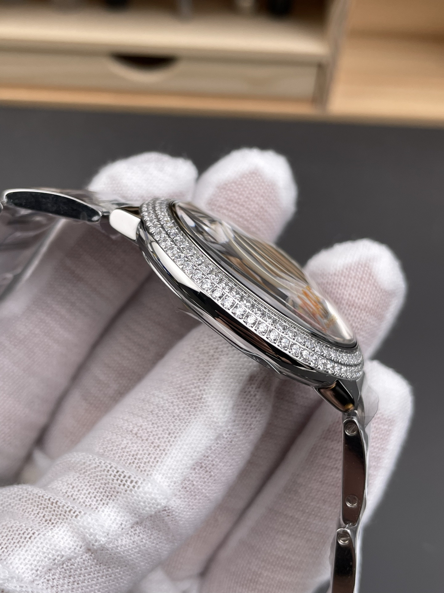 Ballon Bleu Double Row Diamond Bezel Steel Bracelet