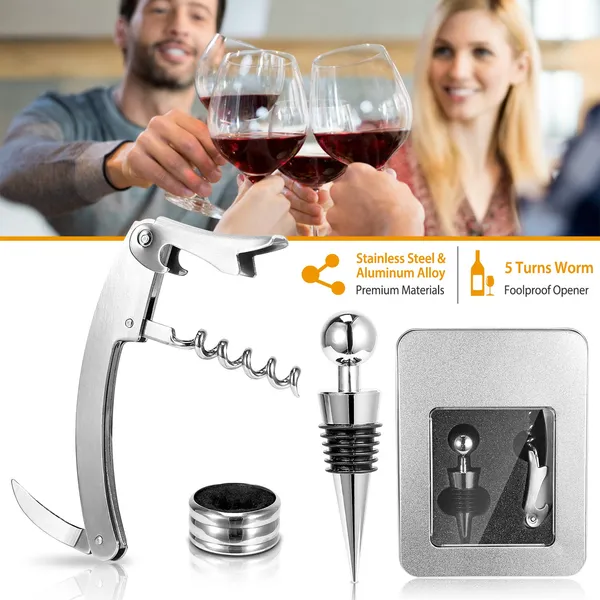 3Pcs Corkscrew Bottle Opener Set Tool Foil Cutter