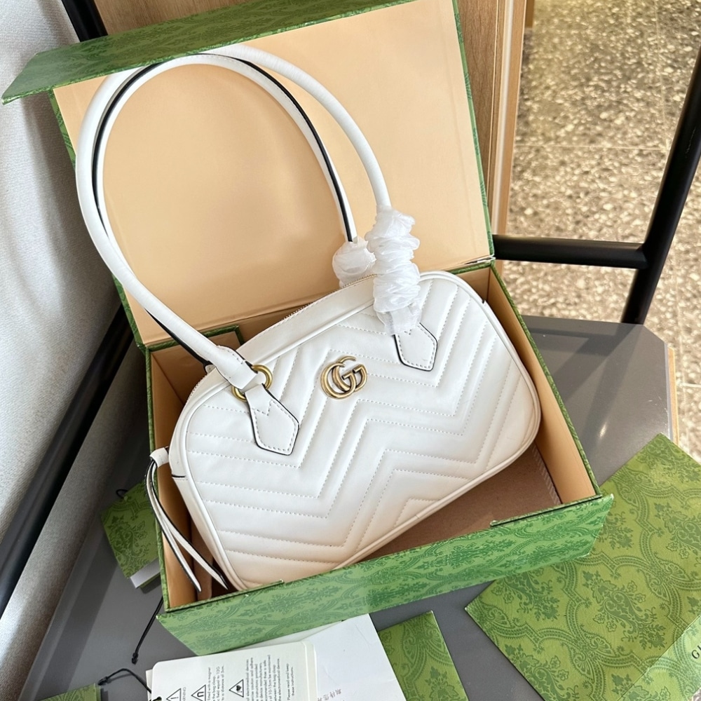 Gucci Marmont Small Top Handle Bag White 25Cm