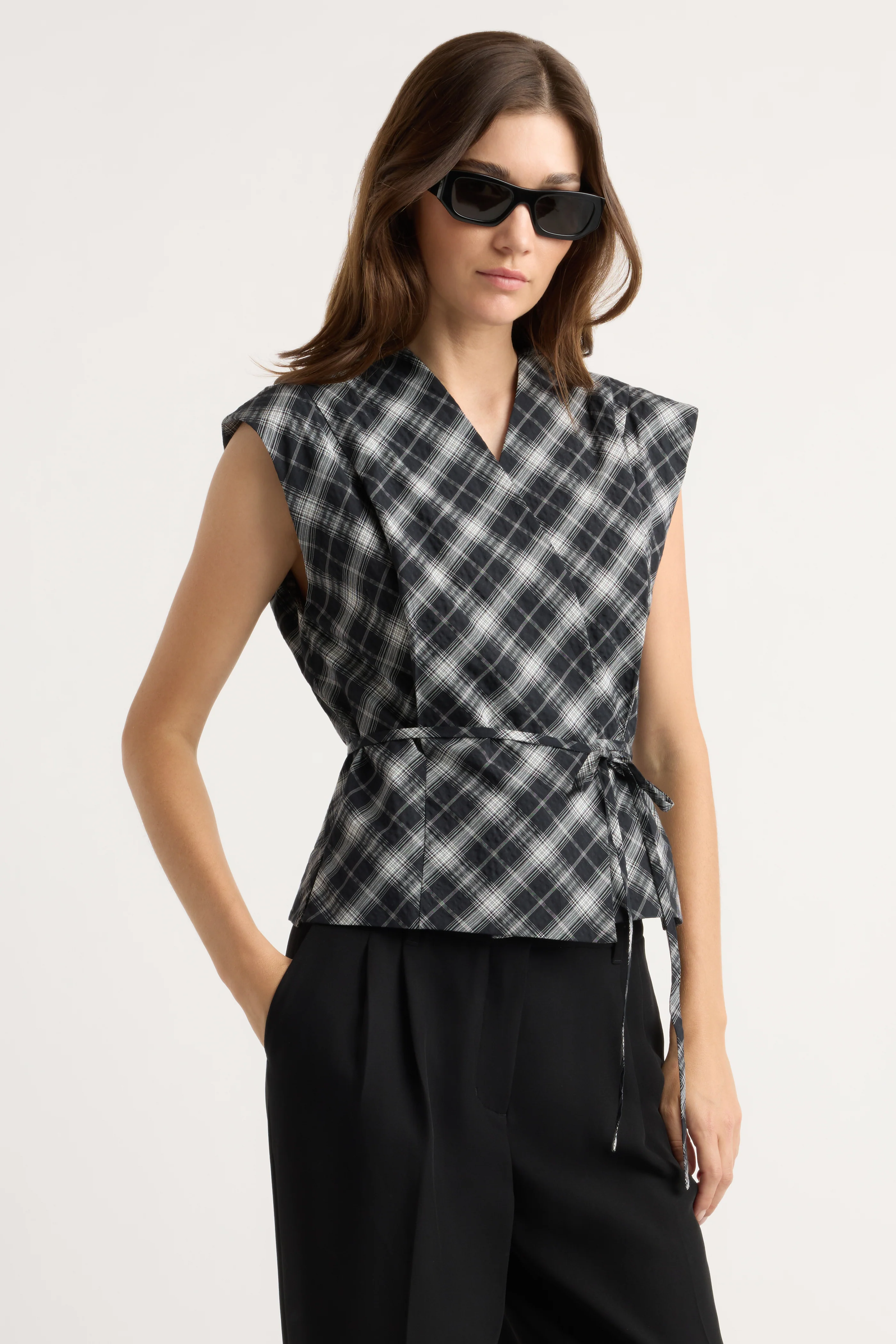 Lenore Plaid Tie-Wrap Vest