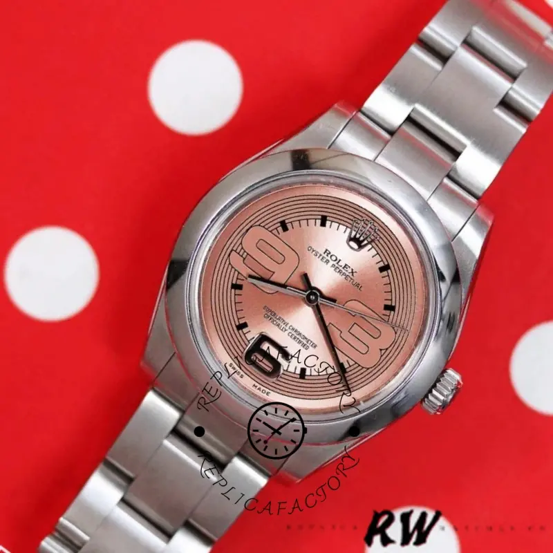 Rolex Oyster Perpetual 177200 Pink Maxi Arabic Dial Domed Bezel 31mm Lady Replica Watch