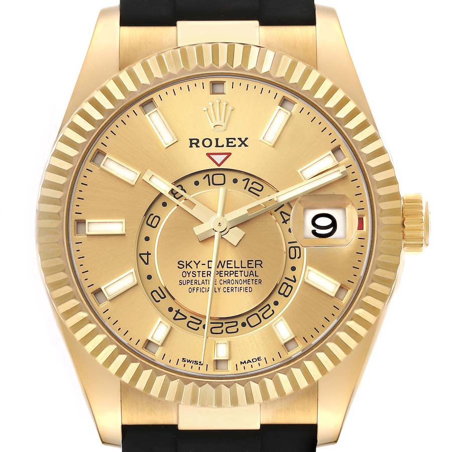 Rolex Sky-Dweller Yellow Gold Champagne Dial Oysterflex Mens Watch 326238