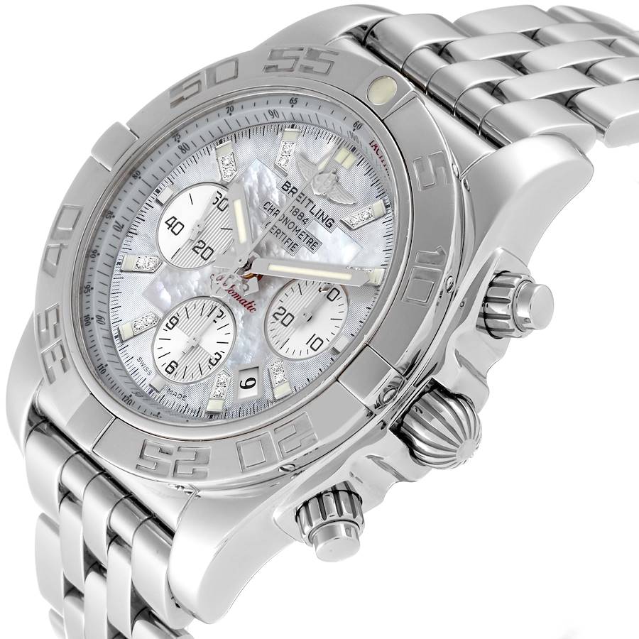 Breitling Chronomat 01 Mother of Pearl Diamond Dial Steel Mens Watch AB0110 Papers
