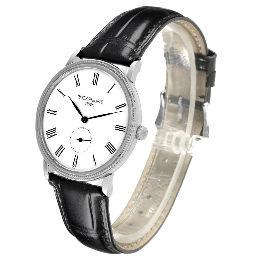 Patek Philippe Calatrava White Gold Black Strap Mens Watch 5119G