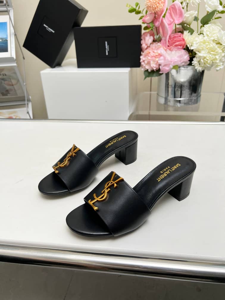 Saint Laurent Slide Sandals Heeled Black
