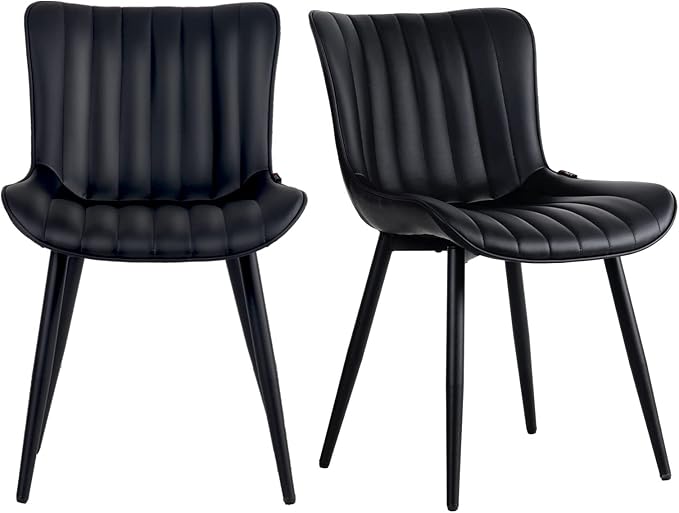 Black Faux Leather Dining Chairs Set of 2