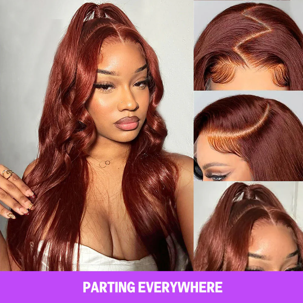 Megalook Bogo Free 13x4 Lace Frontal Reddish Brown/#4 Chocolate Brown Loose Body Wave Invisible Knots Natural Edges