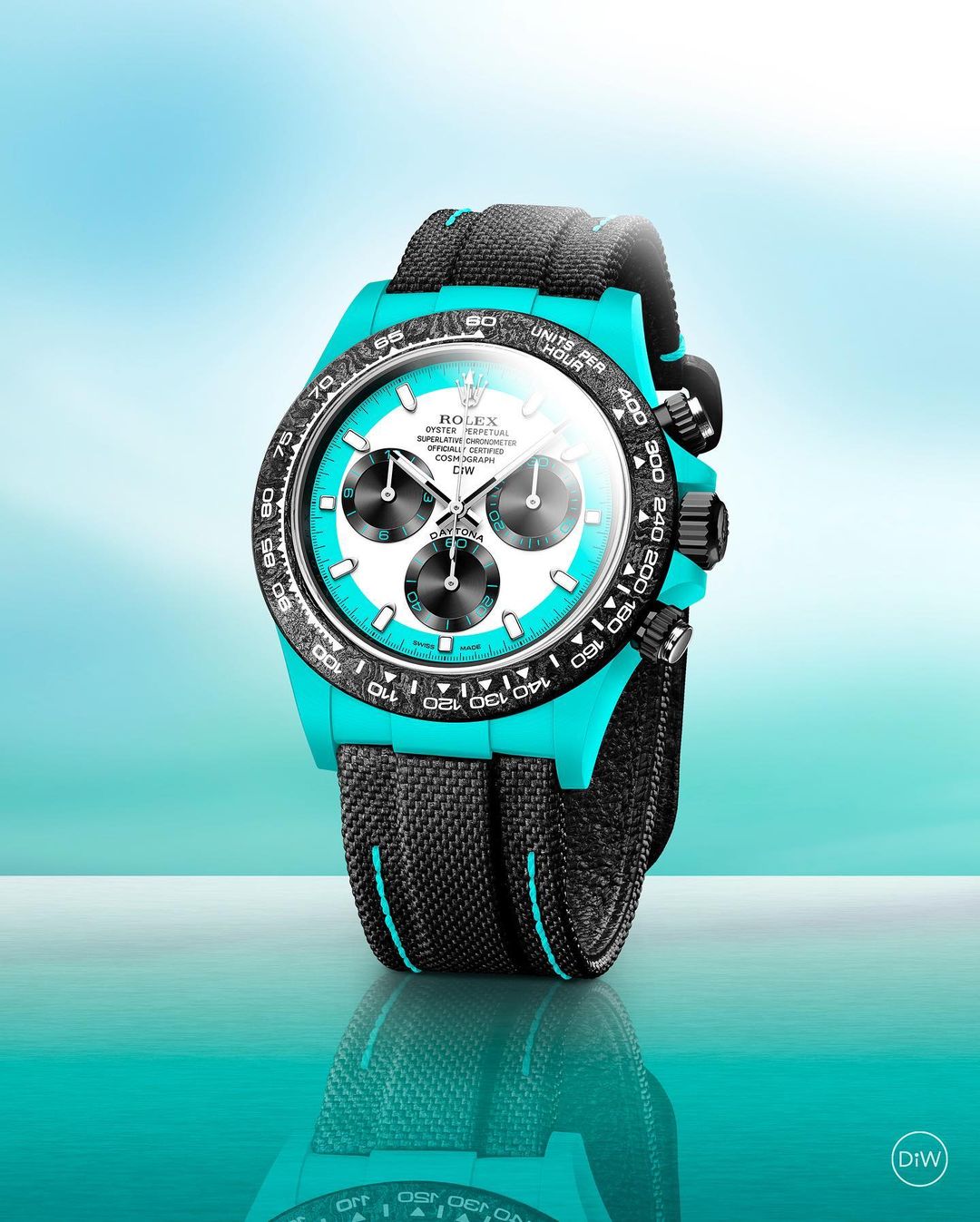 ROLEX Diw Daytona quartz fiber celeste invert 40mm oyster black
