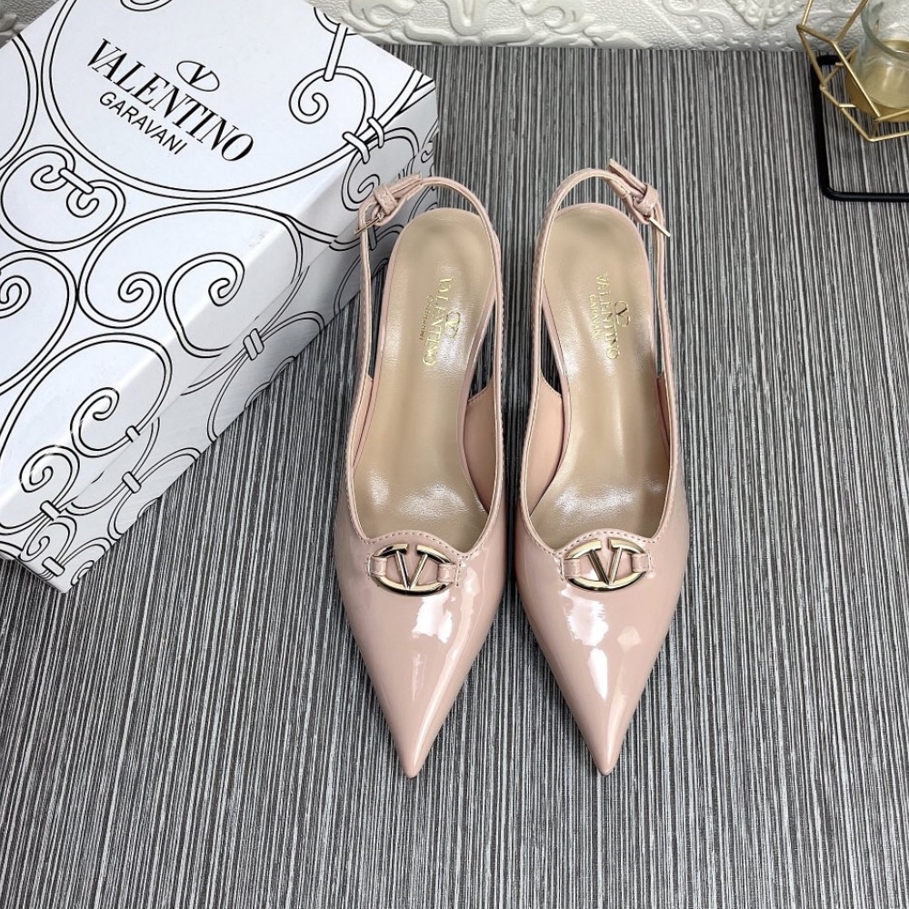 Valentino Vlogo The Bold Edition Slingback Pumps In Patent Leather 60Mm In Beige Rose