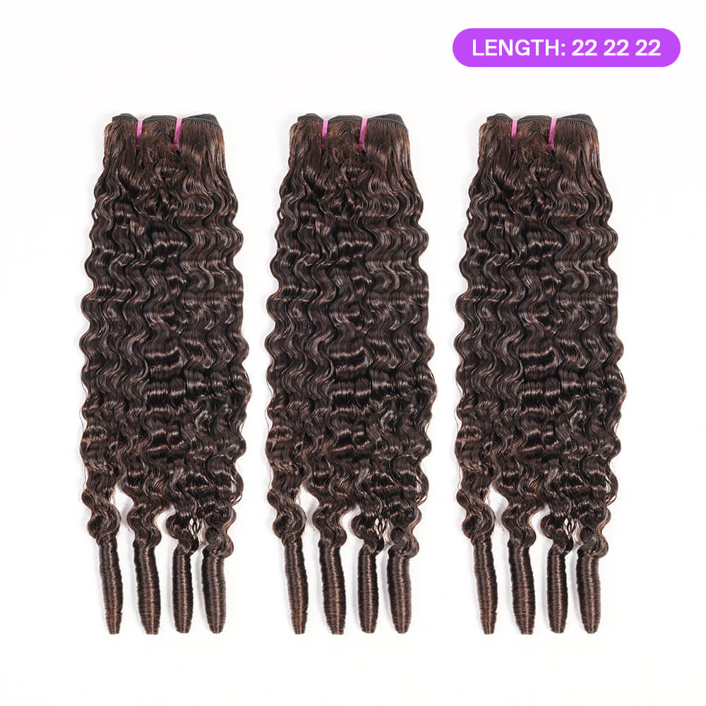 Megalook 12A Burmese Curly Virgin Hair 3 Bundles With Finger Coil Ends Natural Black/#4 Chocolate Brown Brazilian Human Hair Extension