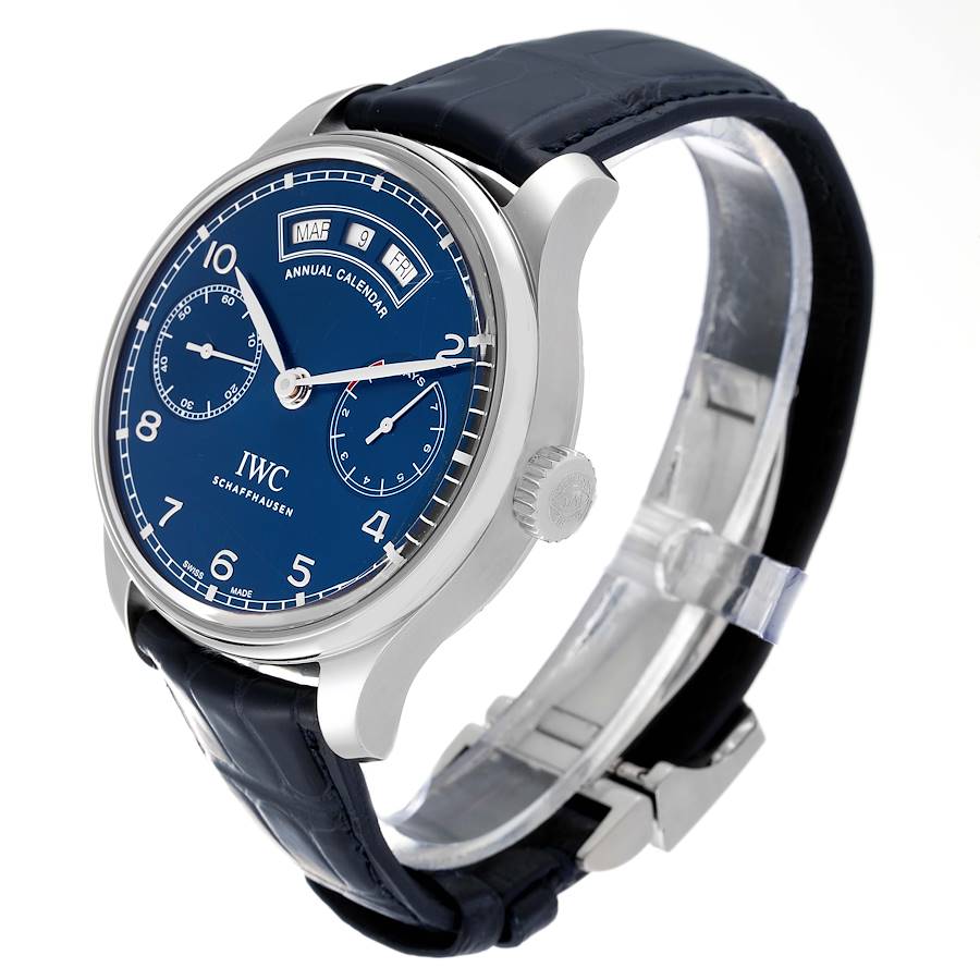 IWC Portugieser Annual Calendar Blue Dial Steel Mens Watch IW503502