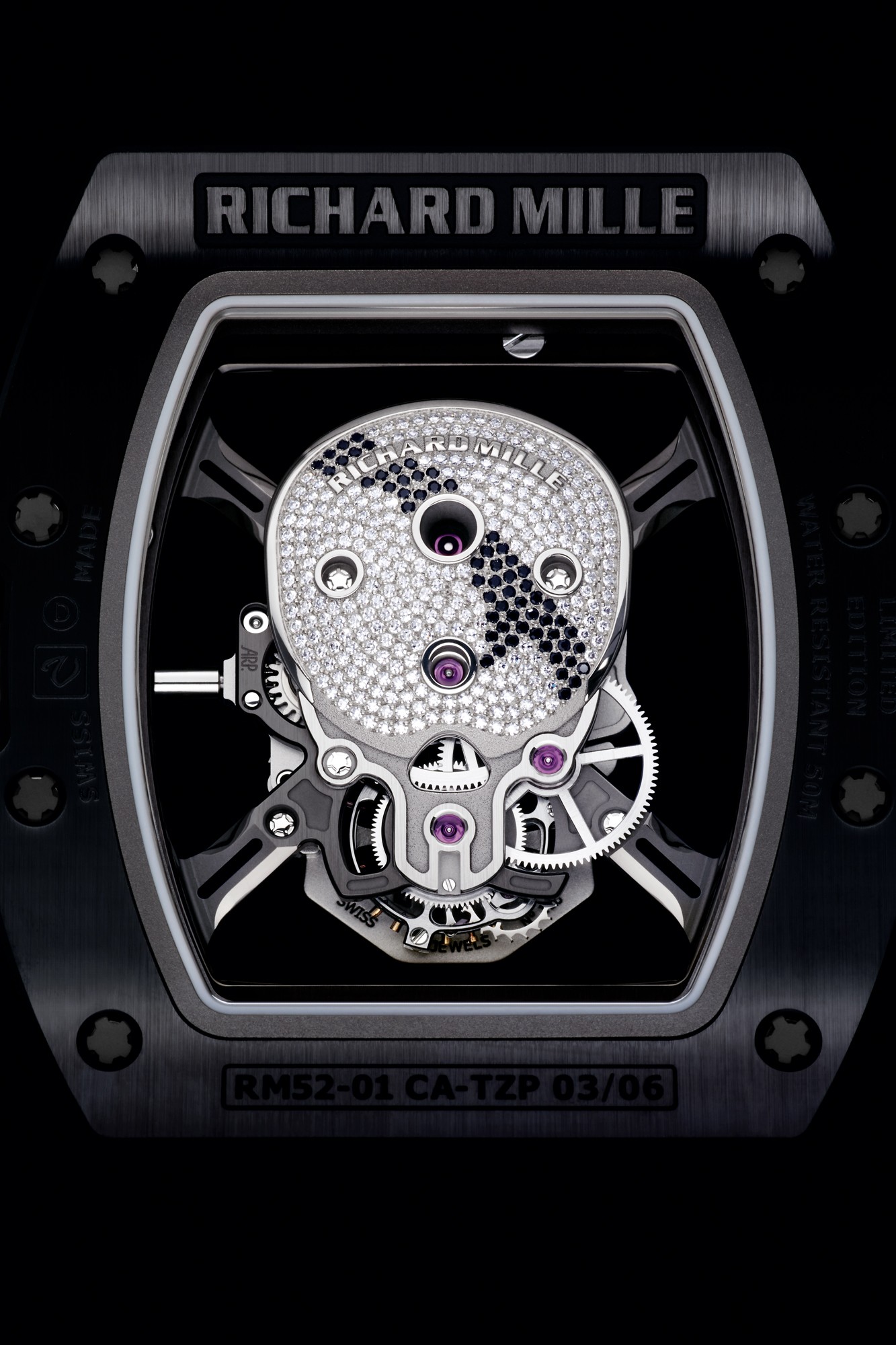Calibre RM052Manual winding tourbillon movement with hours and minutes.Limited editions