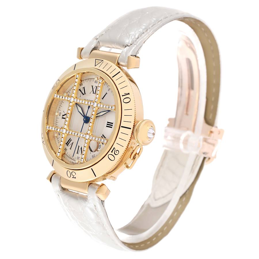 Cartier Pasha Grid 38 Yellow Gold Diamond Silver Dial Mens Watch 1023