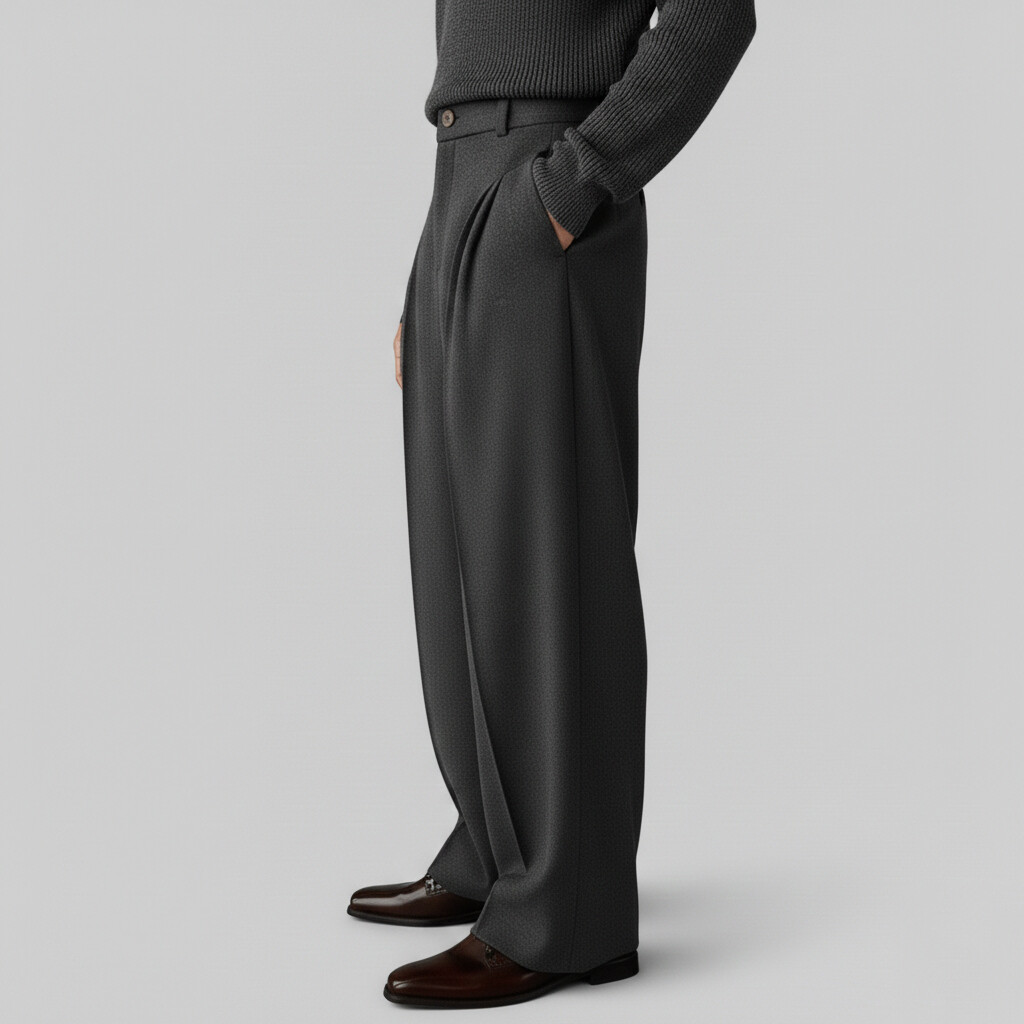 Men's Casual Solid Slant Pocket High Waist Pleated Wide Leg Pants