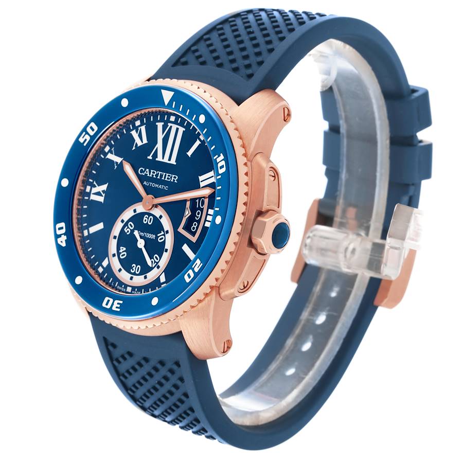 Cartier Calibre Rose Gold Blue Dial Automatic Mens Watch WGCA0010