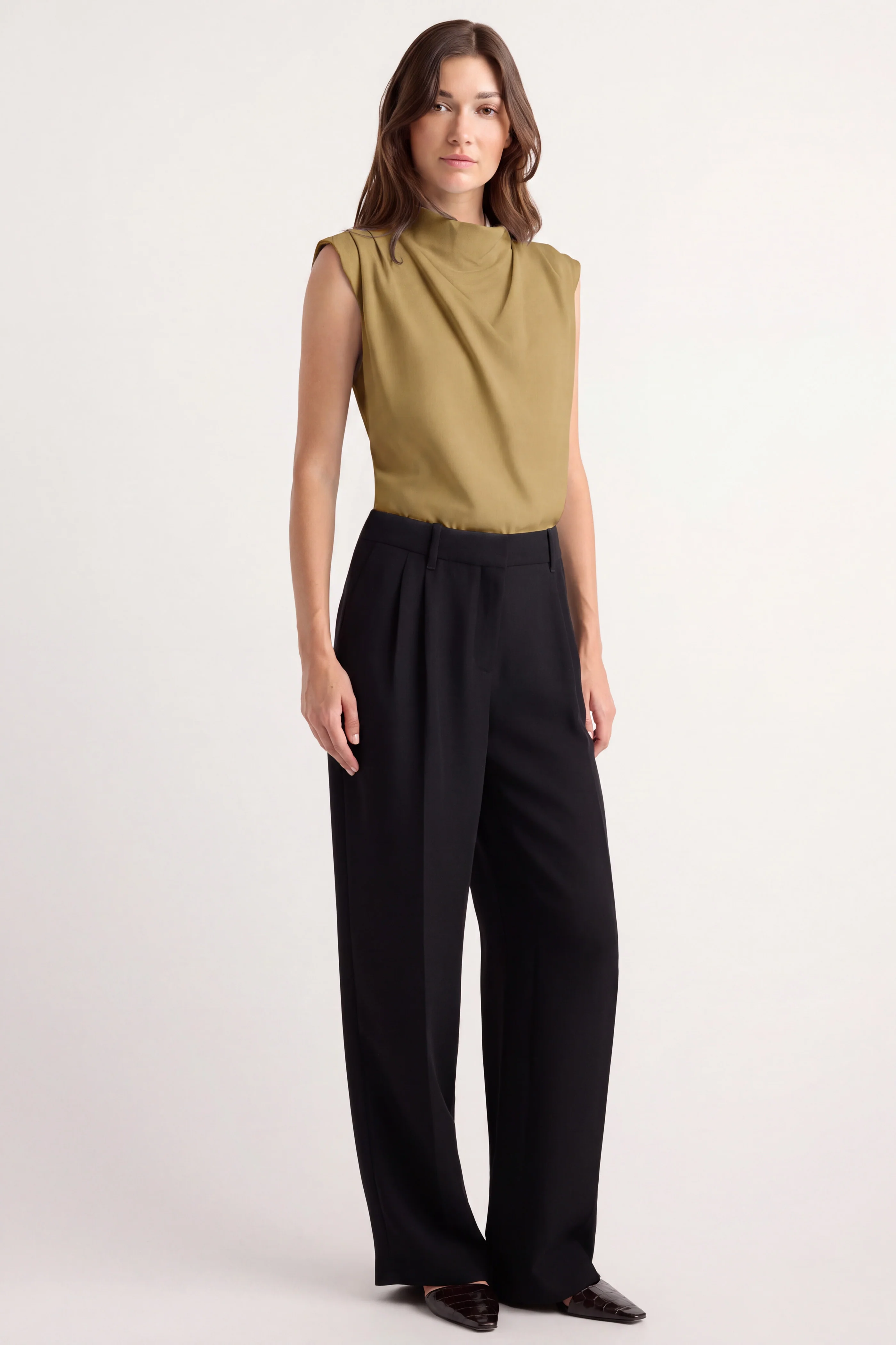 Allegra Gathered-Neck Sleeveless Blouse