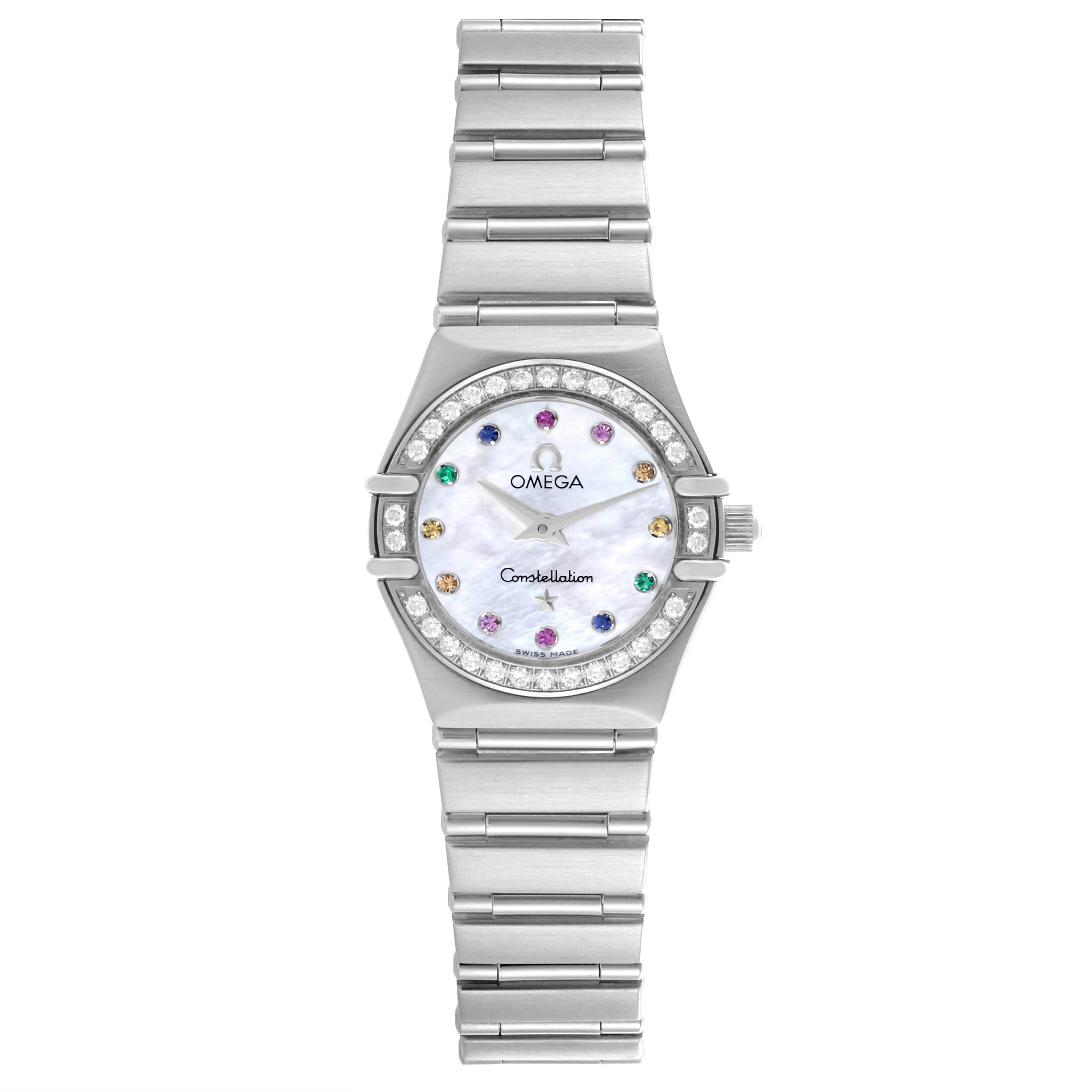 Omega Constellation Iris Steel Multi Stone Mother of Pearl Diamond Ladies Watch 22.25 MM 1460.79.00