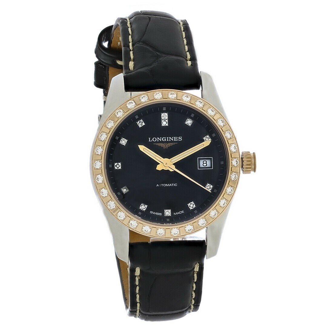 Longines Women's L2.285.5.57.3 Conquest  Black Leather Watch