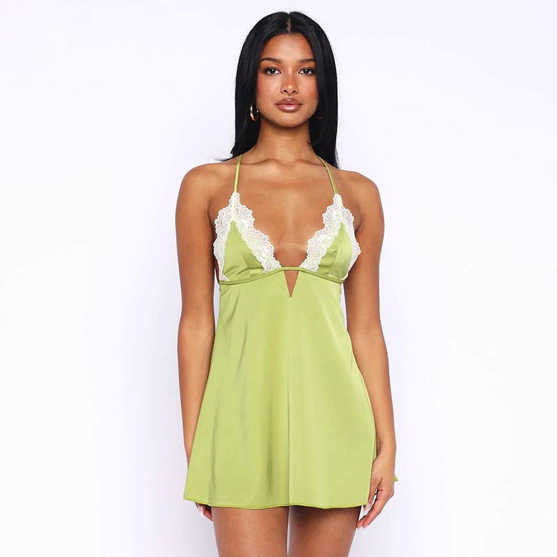 Women Sexy Lace Mini Halter Dress