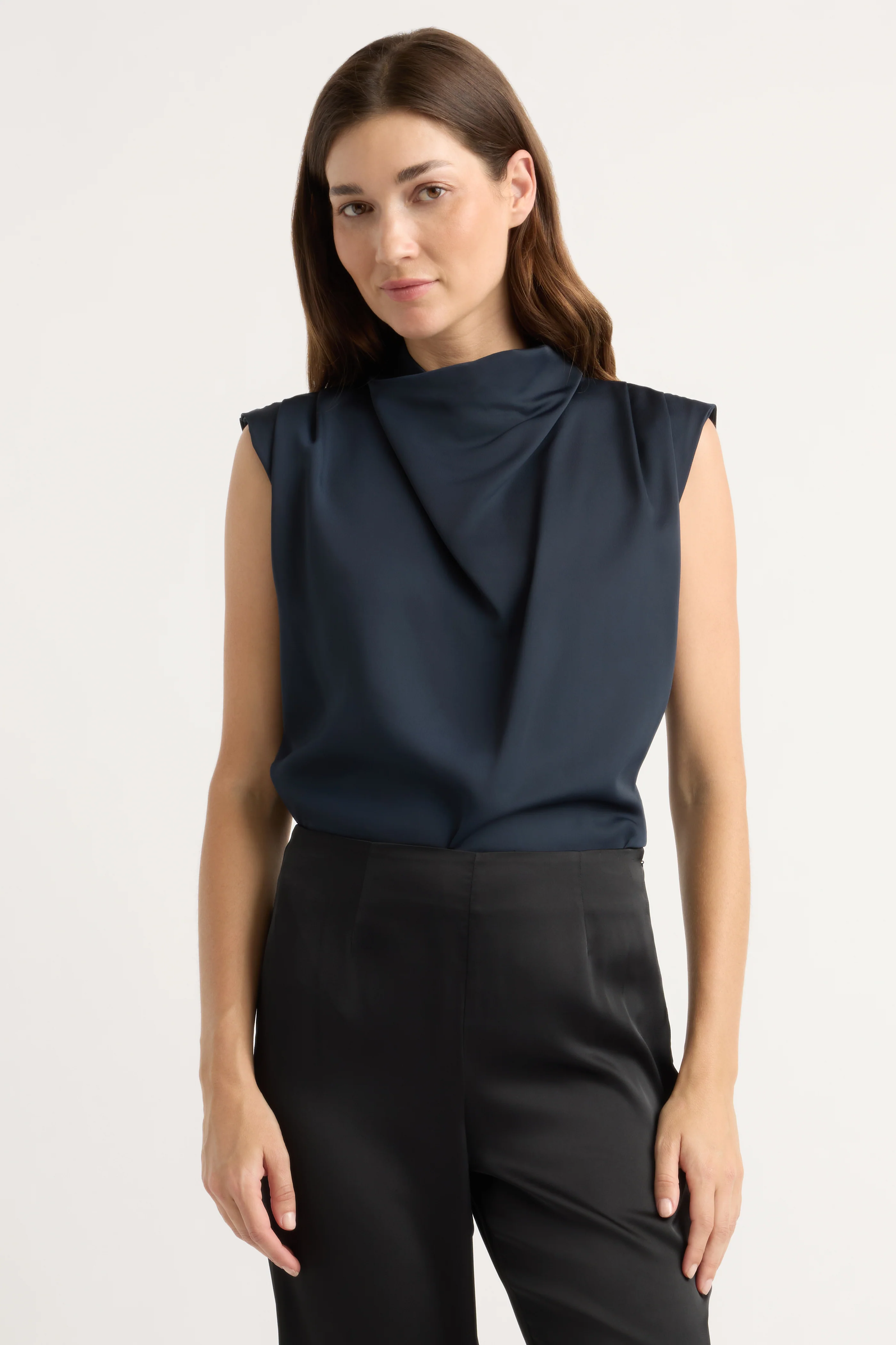 Allegra Gathered-Neck Sleeveless Blouse
