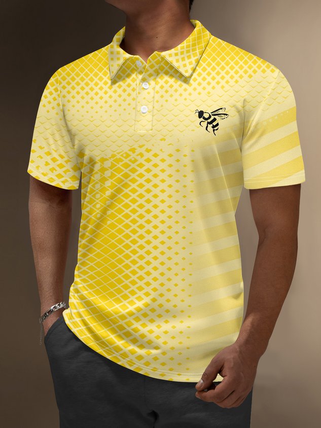 Moisture Wicking Bee Polka Dot Stripes Golf Polo