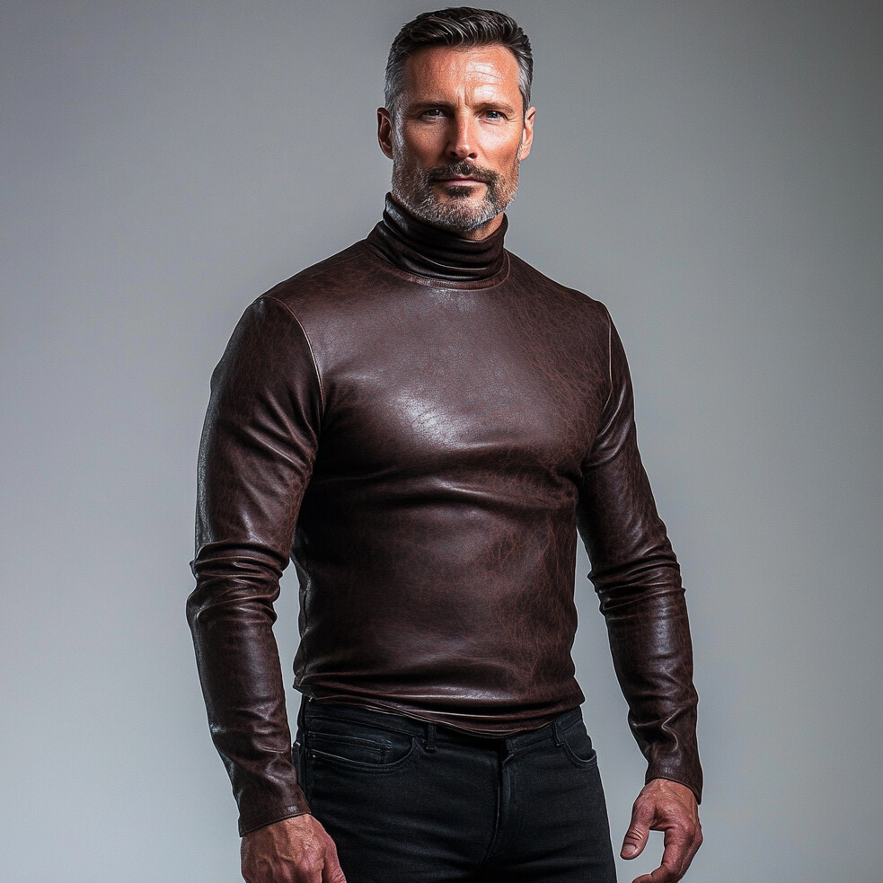 Men's High Neck Elastic Tight Long Sleeve Top