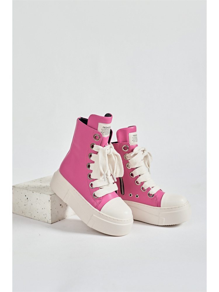 PU Zipper Platform Heels High Top Shoes