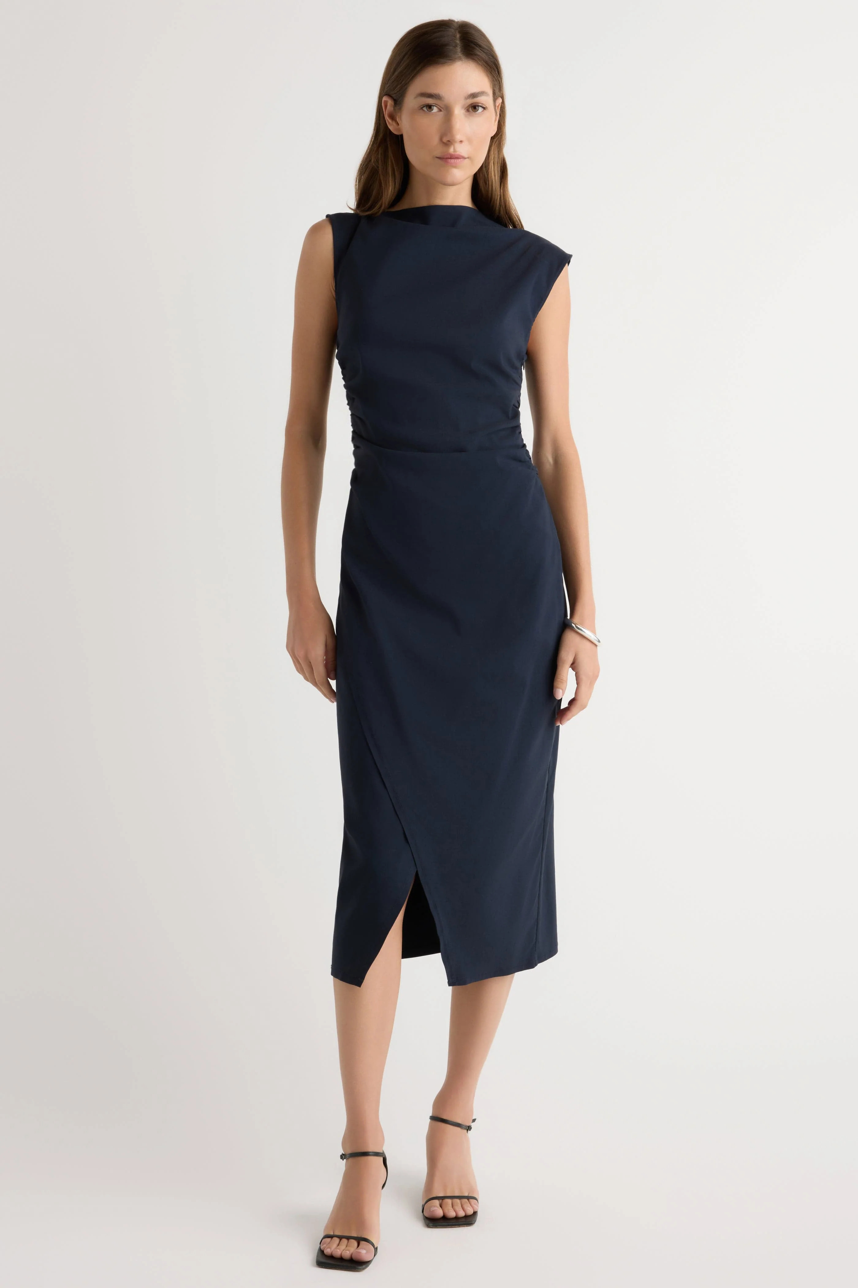 Manon Asymmetric-Neck Ruched Dress