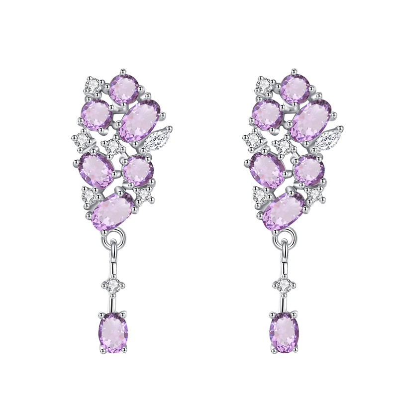 GemVibra 925 Silver Drop Earrings with Natural Amethyst/Citrine/Garnet/Peridot/Topaz & Rhinestone Accents