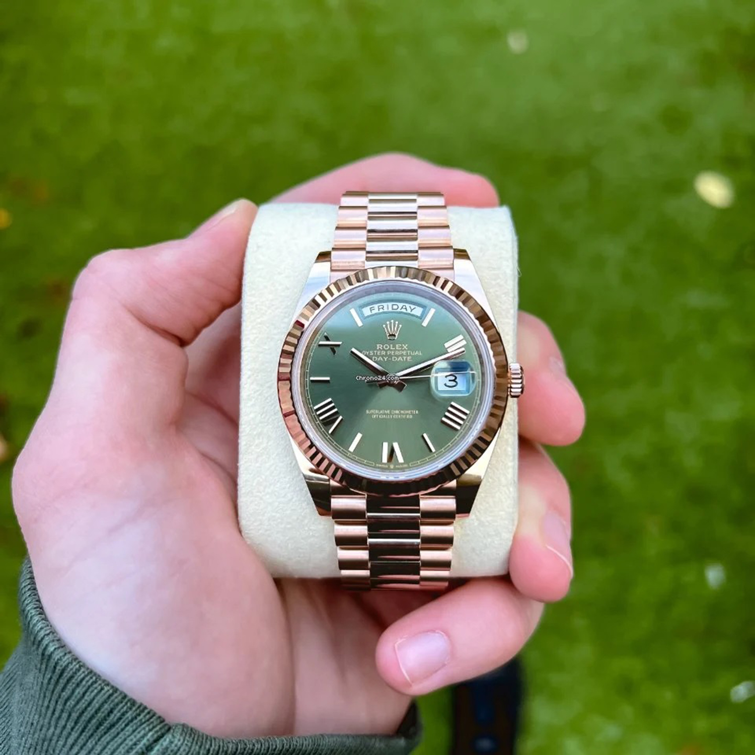 Rolex Day-Date President 40mm Olive Green Dial 18ct Everose Gold 228235-0025 Unworn