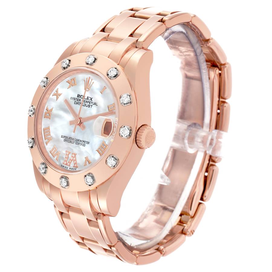 Rolex Pearlmaster Mother Of Pearl Dial Everose Diamond Ladies Watch 81315