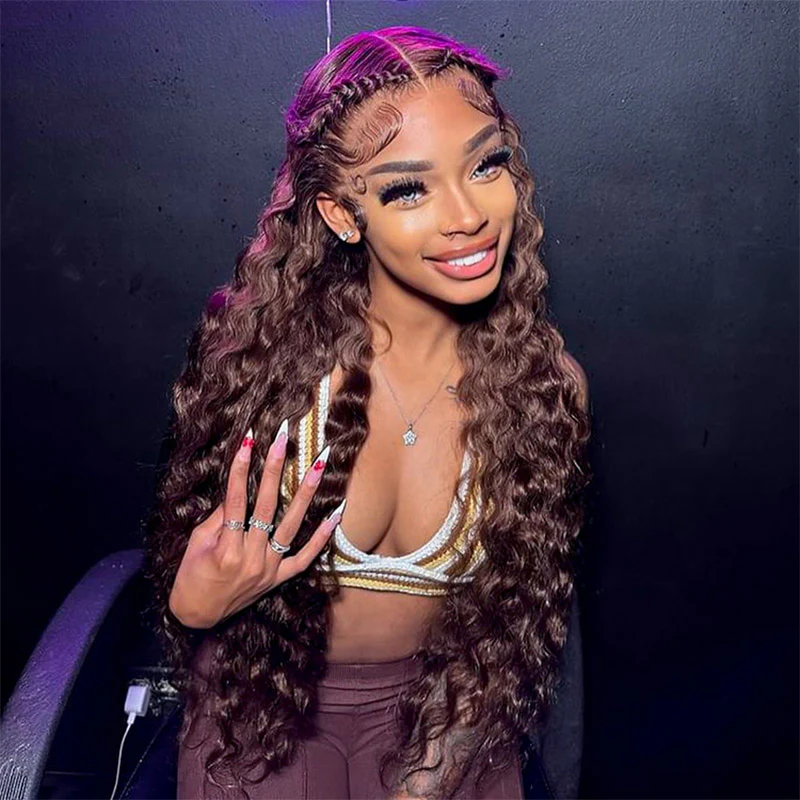 Megalook Bogo Free 13x4 Lace Frontal Chocolate Brown Loose Deep Wave Invisible Knots Breathable Cap