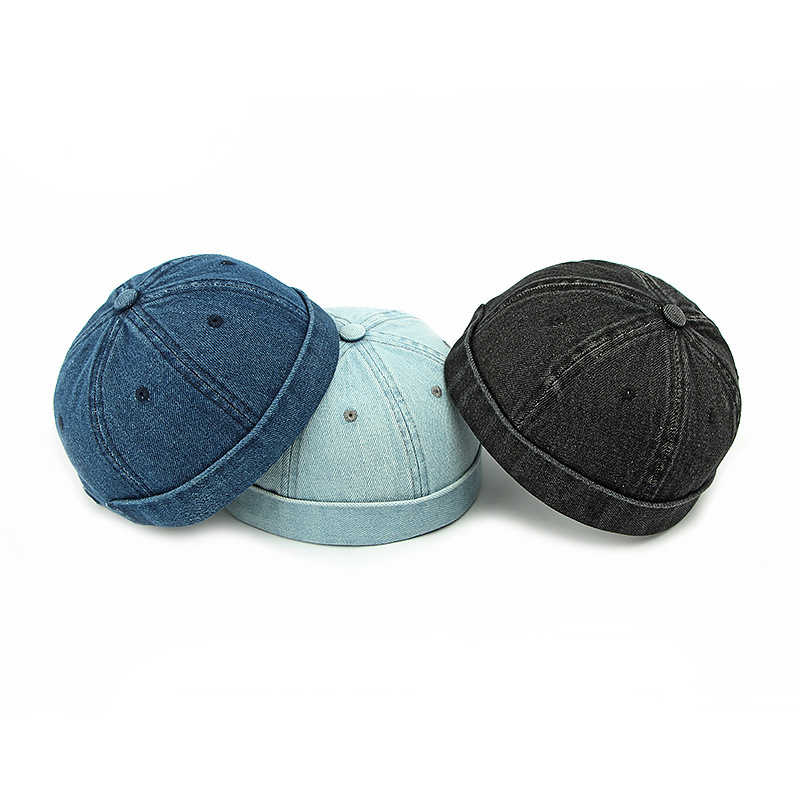 Men's Washed Denim Roll-Up Edge Docker Cap