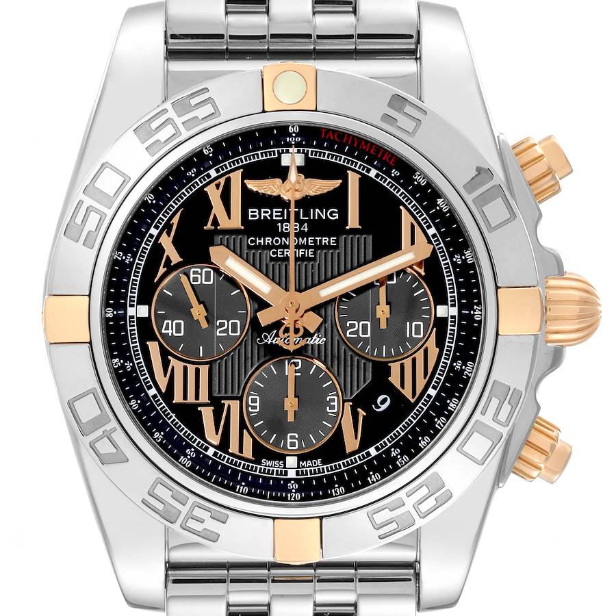 Breitling Chronomat Black Dial Steel Rose Gold Mens Watch IB0110