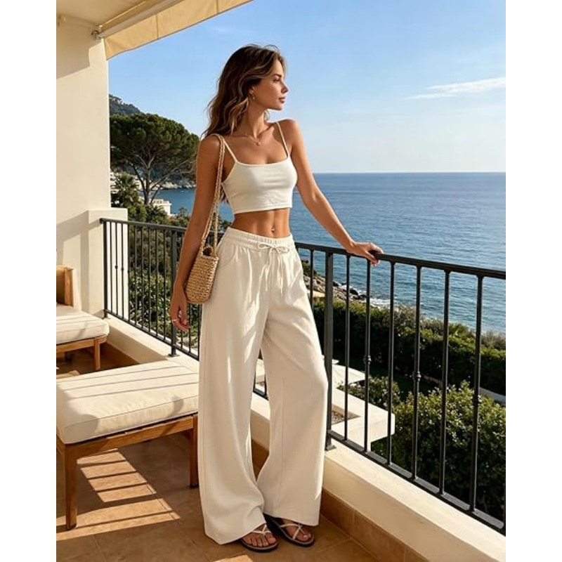 Womens Casual Linen Wide Leg Pants