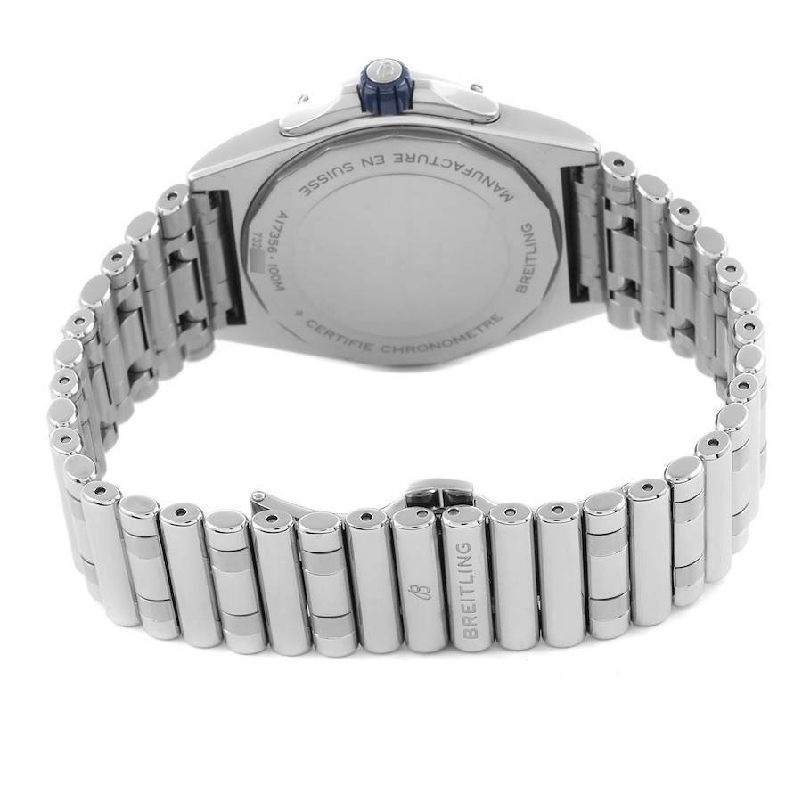 Breitling Super Chronomat Blue Dial Steel Diamond Ladies Watch A17356