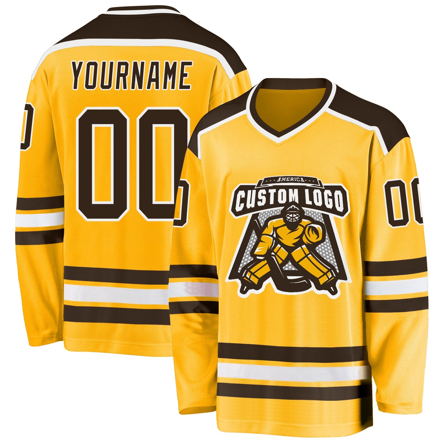 Custom Gold Brown-White So Cool Hockey Jersey