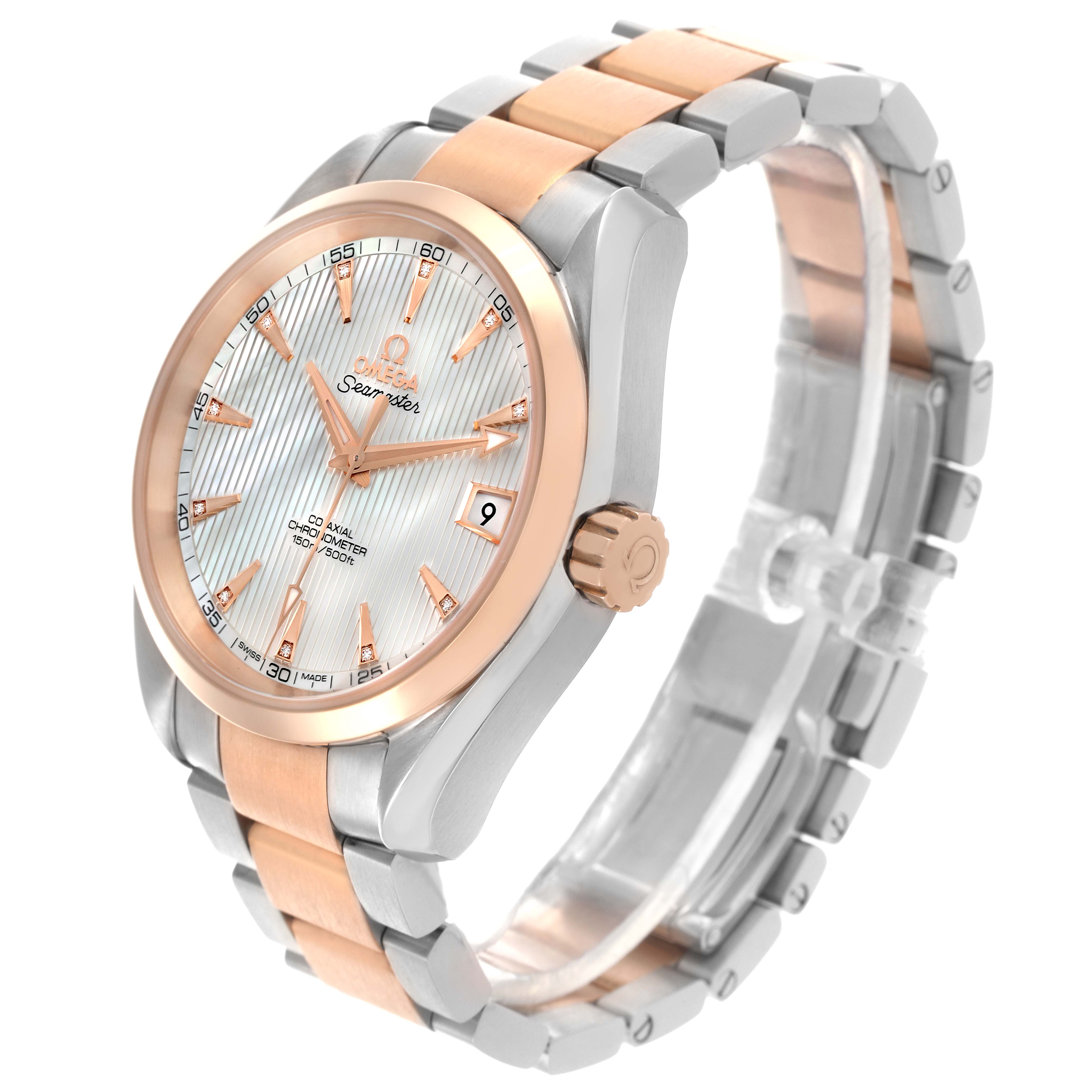 Omega Aqua Terra Steel Rose Gold Mother Of Pearl Diamond Watch 38.5 MM 231.20.39.21.55.001