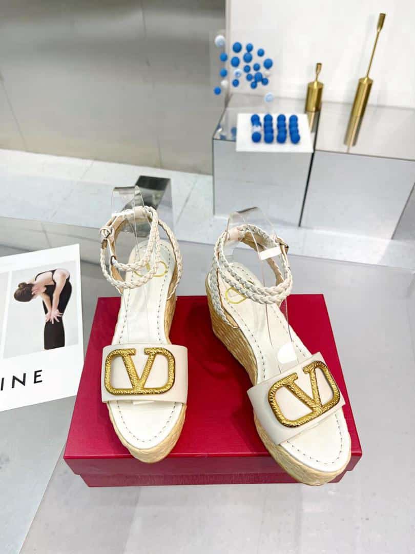 Valentino Garavani Vlogo Espadrille Platform Sandals White