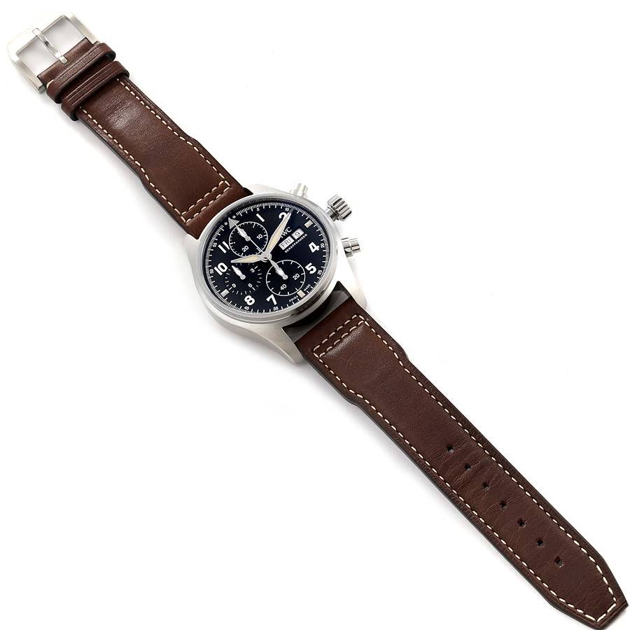 IWC Spitfire Pilot Steel Black Dial Chronograph Mens Watch IW387903